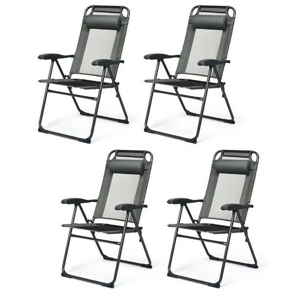 Angeles Home Gray Metal Folding Lawn Chair (Set of 4)