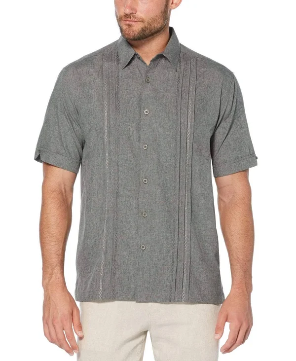 Cubavera Men's Big & Tall Pintuck Embroidered Chambray Shirt - Steeple Gray