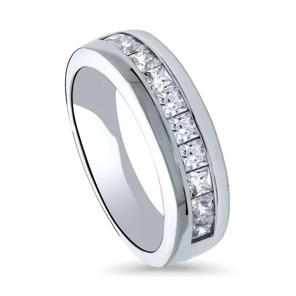 Berricle Sterling Silver Channel Set Princess Cut Cubic Zirconia CZ Anniversary Wedding Half Eternity Band Ring Size 7