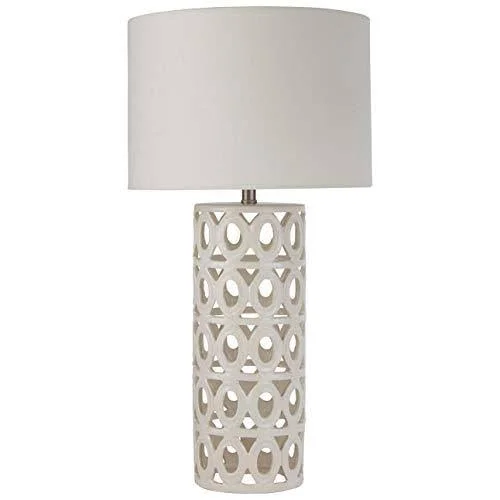 Stone & Beam Ceramic Geometric Table Lamp - 25x22H, with Bulb, White Shade