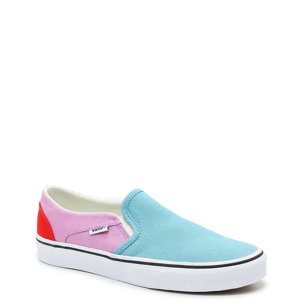 Women's Vans Asher Slip-On Sneaker - Light Blue/Pink/Red - Size 10