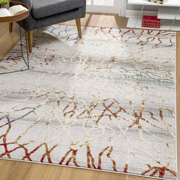 Rug Branch Modern Abstract Area Rug - Gold Grey (2&8x22 x 4&8x22), Multicolor