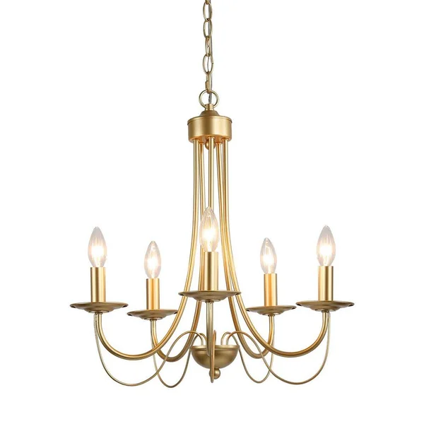 Uolfin Gold Farmhouse Dining Chandelier Light - 5-Light Modern Rustic Chandelier with Class Candle Style