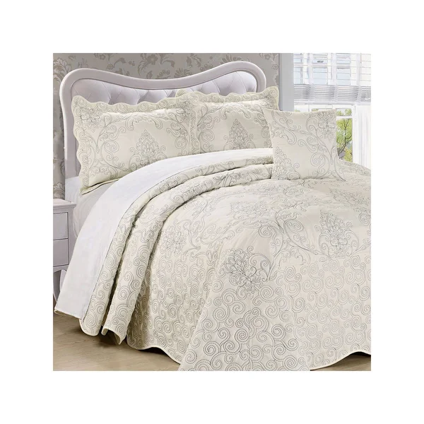 Serenta Damask 4 Piece Bedspread Set - Queen, White
