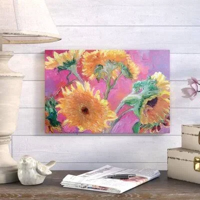 August Grove Sunflower Painting Print on Wrapped Canvas Size: 12x22 H x 18x22 W x 1.5x22 D