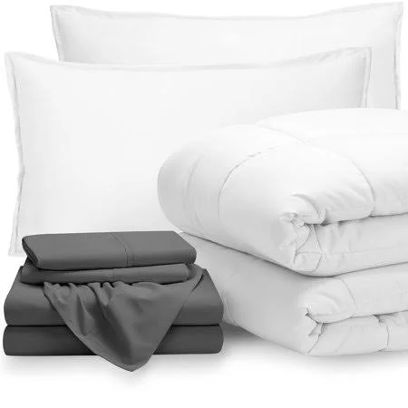 4-Piece Bed-in-a-Bag - Twin (Comforter: White - Sheet Set: Gray)
