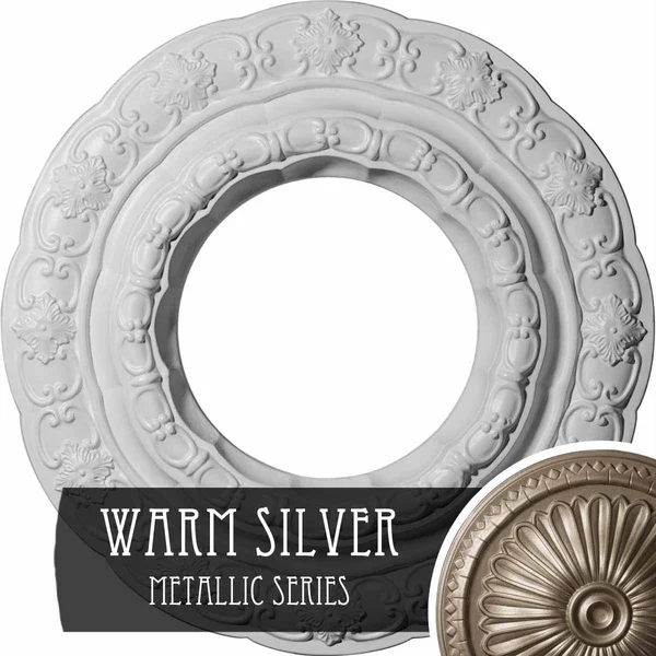 15 3/8x22OD x 7x22ID x 1x22P Lisbon Ceiling Medallion (Fits Canopies Up to 7x22) - Hand-Painted Warm Silver