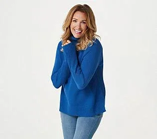 Isaac Mizrahi Live! Mixed Stitch Turtleneck Sweater, Size Large, Twilight Blue