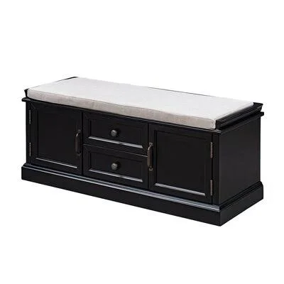 Storage Bench with 2 Drawers and 2 Cabinets, Shoe Bench with Removable Cushion for Living Room, Entryway Longshore Tides Color/P