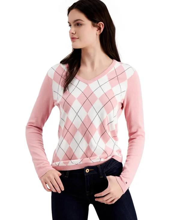 Tommy Hilfiger Cotton Argyle Ivy Sweater - Bridal Rose