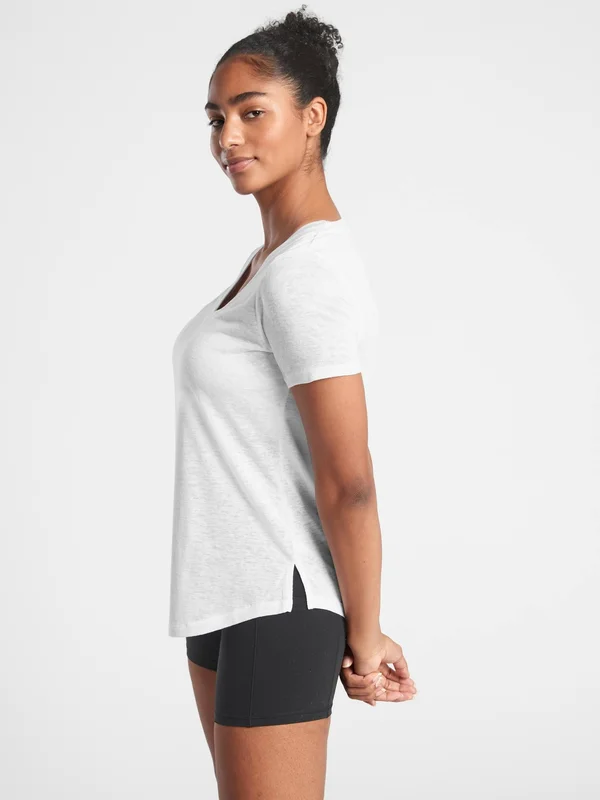 Athleta Women's Breezy Scoop V Tee Bright White Petite Size L