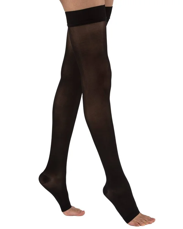 Juzo Dynamic 20-30 mmHg Open Toe Thigh High w/ Silicone Top Band, IV, Short, Black