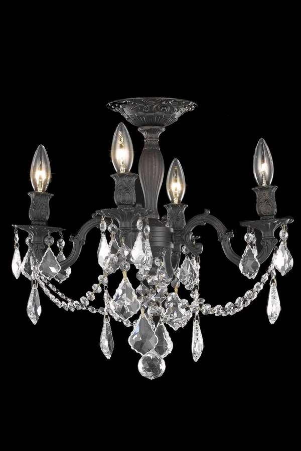 Elegant Rosalia 4 Light Dark Bronze Flush Mount Golden Teak (Smoky) Royal Cut Crystal 9204F17DB-GT/RC