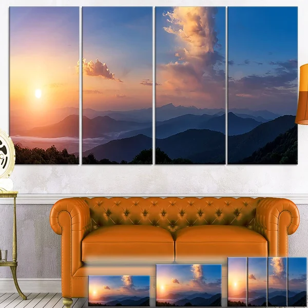 Design Art 'Dark Cloudy Sky Above Mountains' Photographic Print on Wrapped Canvas, Size: 20 inch H x 40 inch W x 1 inch D, Blue