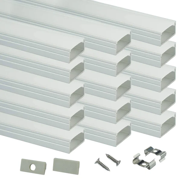 Muzata 15Pack 3.3ft/1m Silver LED Channel System with Milky White COVER, Wide Aluminum Housing Profile Track for Waterproof Stri