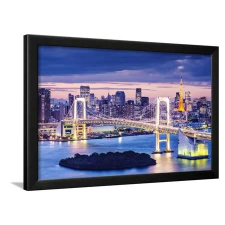 Tokyo Bay at Rainbow bridge. Framed Print Wall Art by SeanPavonePhoto, Size: 24 x 16 in, Black