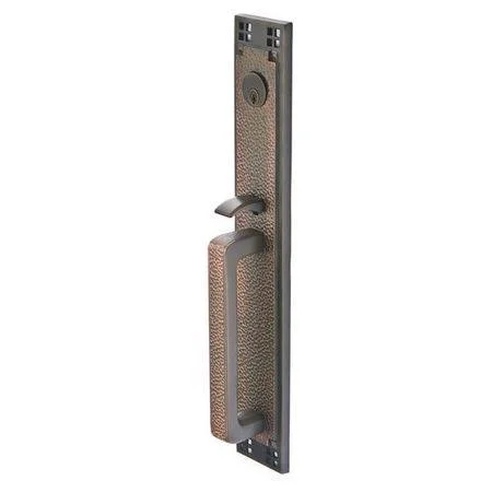 Emtek 4822RUS10BLH Rustic Lever Left Hand 2-3/8x22 or 2-3/4x22 Backset Double Cylinder Arts & Craft Tubular Handleset Oil Ru