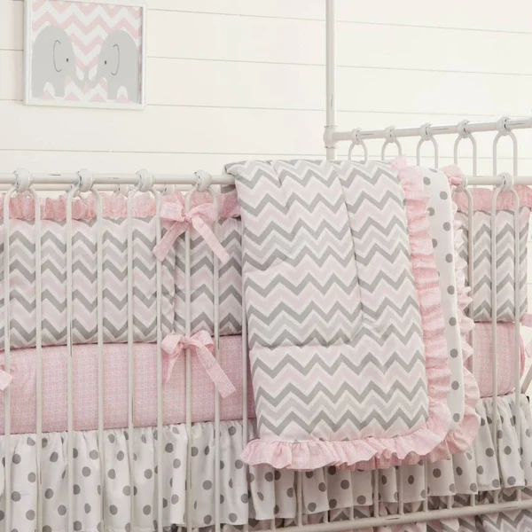 Carousel Designs Pink and Gray Chevron Crib Comforter