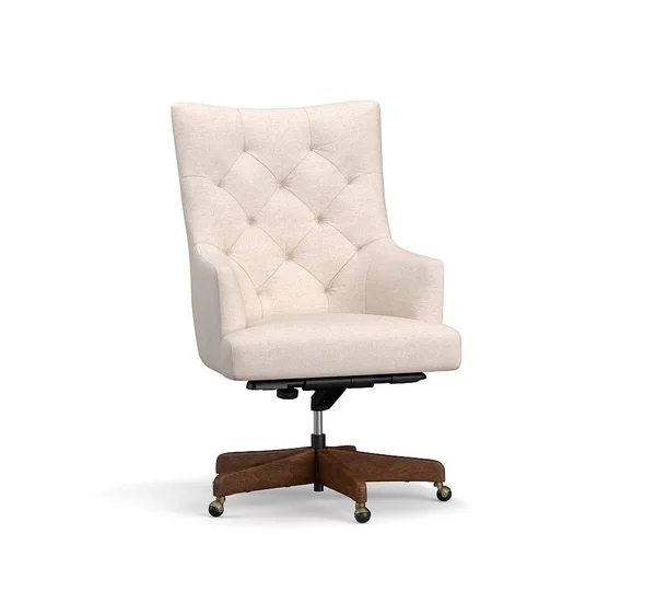 Radcliffe Tufted Upholstered Swivel Desk Chair - Rustic Brown Base, Park Weave Ivory