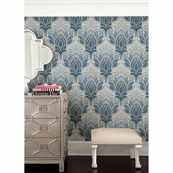 Kenneth James Azmaara Twill Damask Wallpaper - Blue