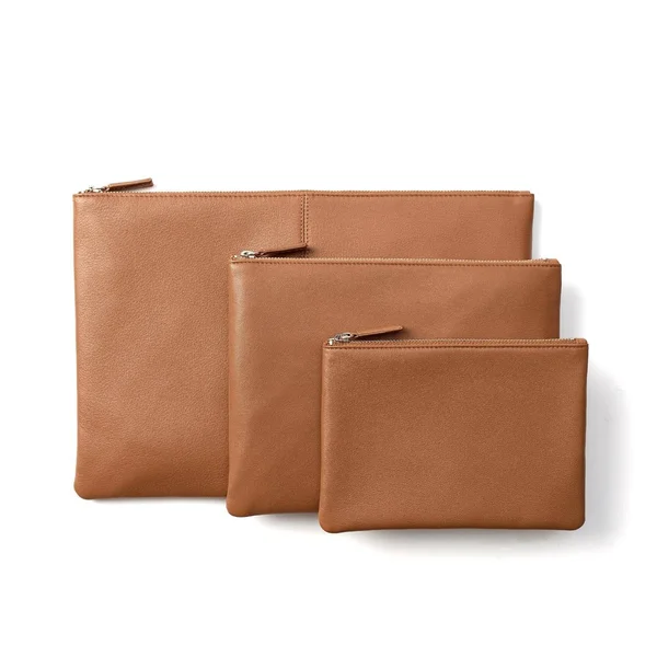 Zippered Pouches - Full Grain Leather - Cognac (Brown)