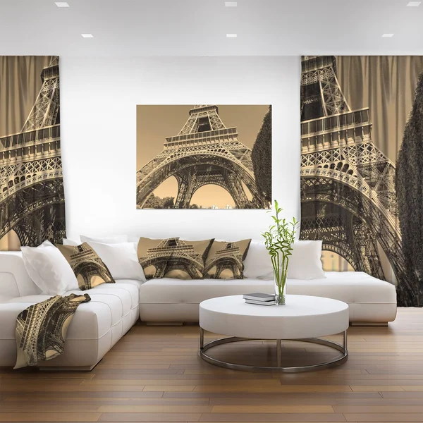 Design Art Iconic Paris Eiffel Tower View from Ground Cityscape Photographic Print on Wrapped Canvas Size: 28x22 H x 60x22 W x 1