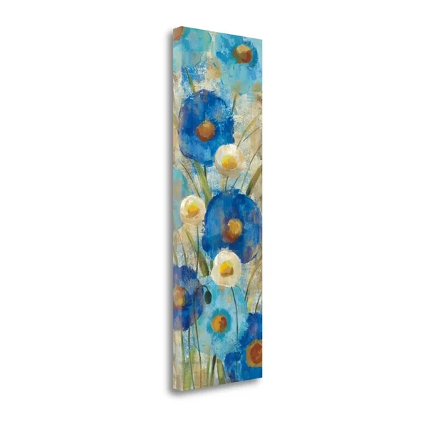 Tangletown Fine Art 47x22 x 16x22 Sunkissed Blue and White Flowers II Gallery Wrap Canvas