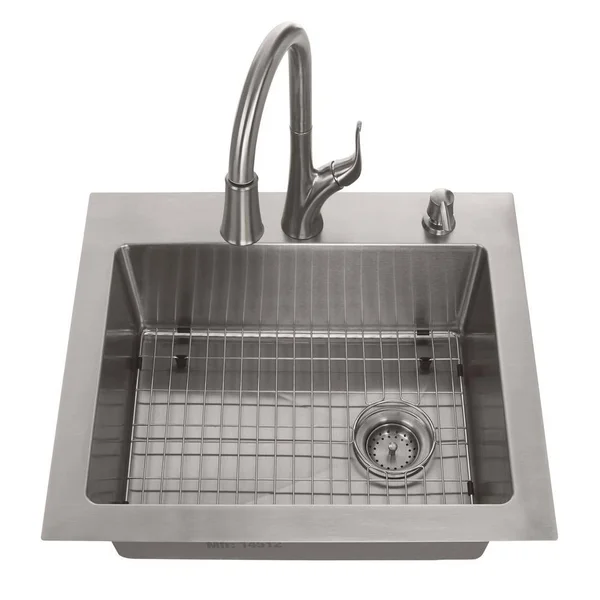 Glacier Bay All-in-One Tight Radius Stainless Steel 25 in. 18-Gauge 2-Hole Single Bowl Dual Mount Kitchen Sink with Pull Down Fa
