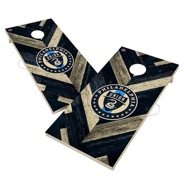Victory Tailgate Philadelphia Union Solid Wood 2x4 Cornhole Board Set Herringbone Design - 9518897