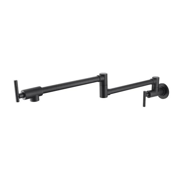 Global Pronex Pot Filler Faucet Wall Mount Solid Brass Kitchen Faucet 2 Handles with Single Hole Double Joint Swing Arm - Matte