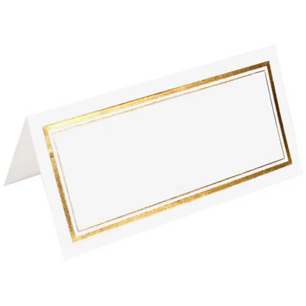 Jam Paper Foldover Wedding Table Place Cards, 2 x 4 1/4, White with Gold Double Border Placecards, 100/Pack (312125229)