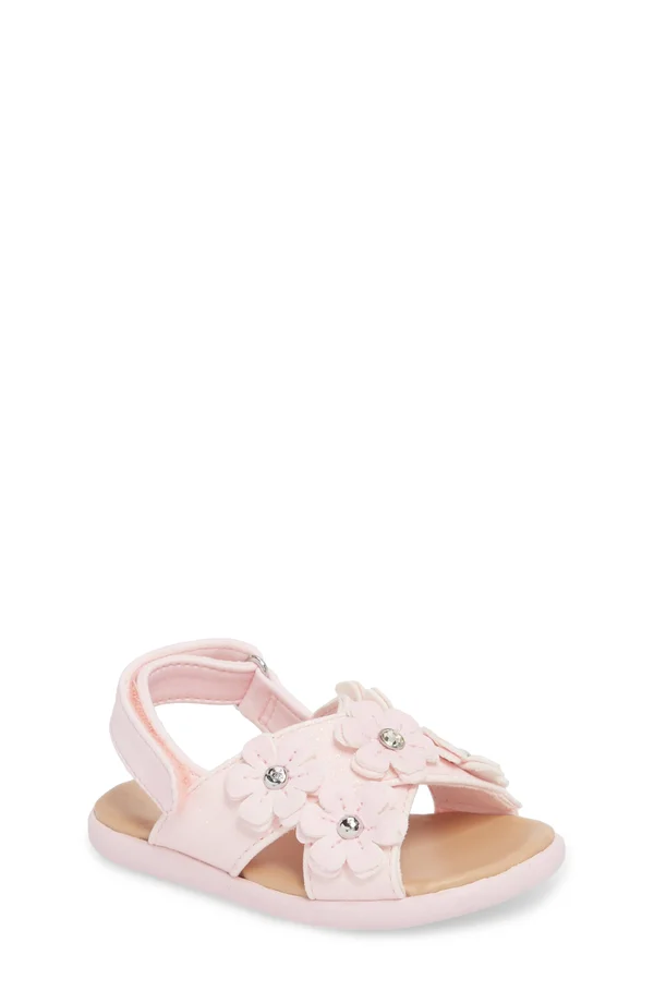Ugg Baby Allairey Sparkles Pink Leather Flat Sandals