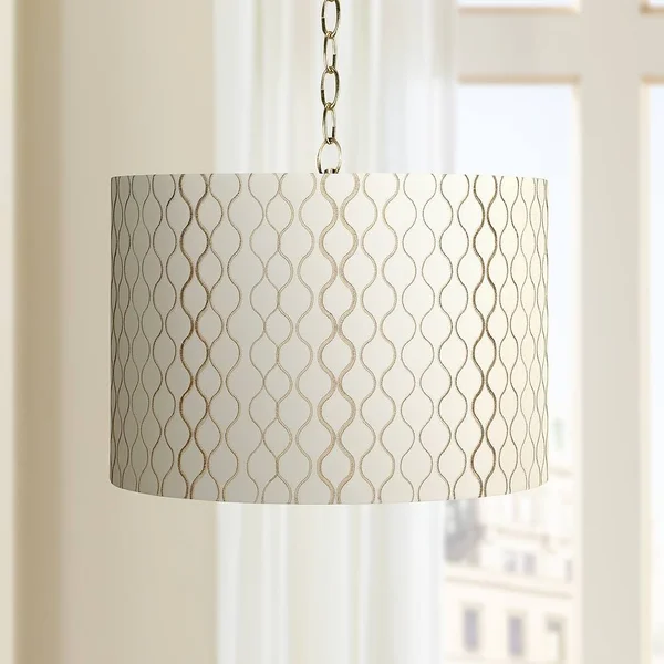 360 Lighting Embroidered Hourglass 16x22W Brass Shaded Pendant Light