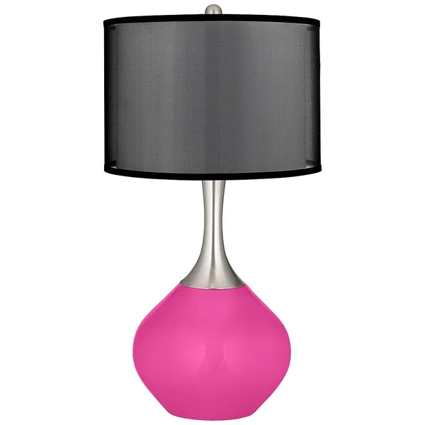 Color + Plus Fuchsia Spencer Table Lamp with Organza Black Shade - Pink