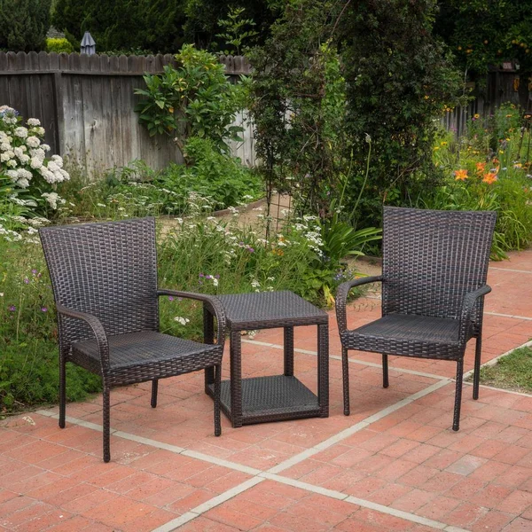 Noble House Hammond Multi-Brown 3-Piece Wicker Patio Conversation Seating Set