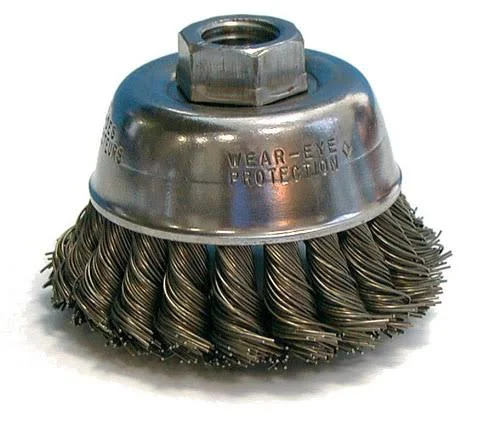 Osborn 2-3/4x22 Diam 3/8-24 Threaded Arbor Steel Fill Cup Brush - Knotted WIRE, 0.014x22 Wire Diam, 7/8x22 TRIM, 14, 000 Max RPM