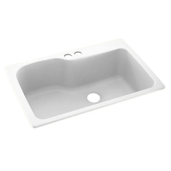 Swan Dual-Mount White Solid Surface 33 in. x 22 in. 2-Hole Single Bowl Kitchen Sink