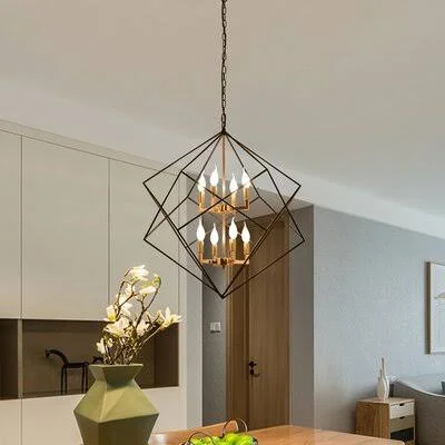 Hillendale 8 - Light Lantern Geometric Chandelier Mercer41 Finish: Black/Gold