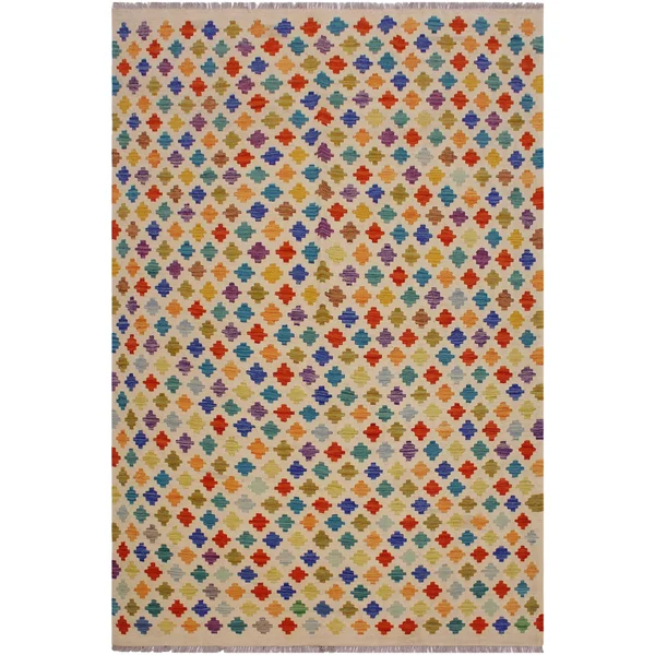 Geometric Kilim Annis Beige Blue Hand Woven Area Rugs 5x8