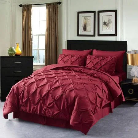 Haok Pinch Pleat Polyester Bed-in-a-Bag Sets, California King, Red, 8-Pieces