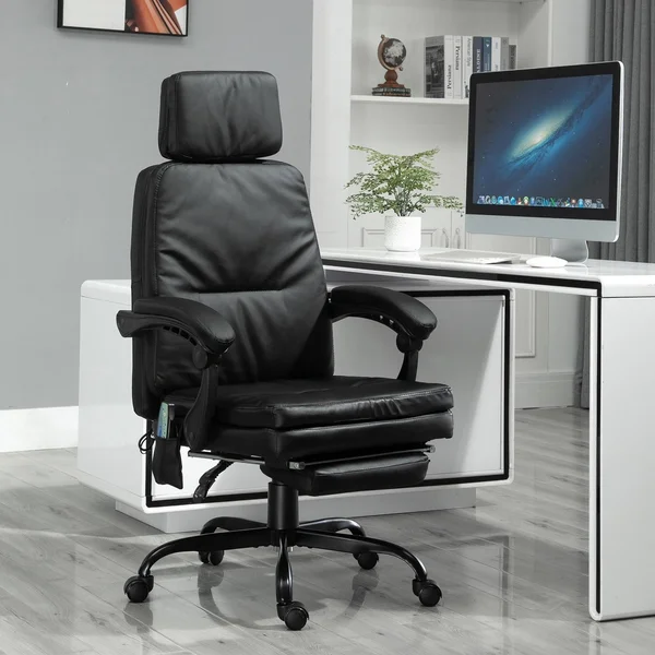 Vinsetto 6-Point Vibration Massaging Office Chair with High BACK, Height Adjustable, Padded Seat and Wheels - Black