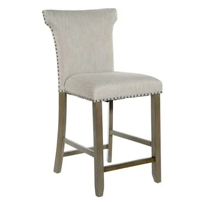 at Home Brittany Upholstered Counter Stool with Nailheads, Natural, 24.8x22L x 40.5x22H x 21.5x22W, Fabric