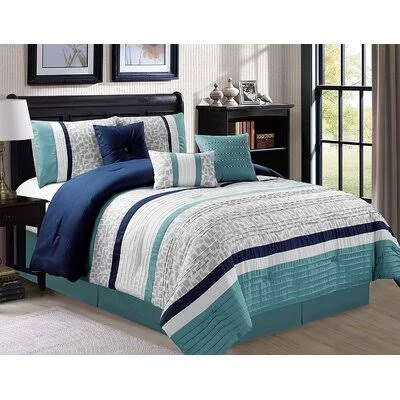 Stoke Comforter Set Mercer41 Size: King Comforter Comforter + 6 Additional Pieces - Color: Blue