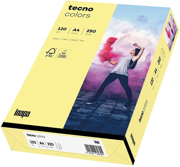 Inapa Coloured Printer Paper - Colourful Paper Tecno Colours: 120 g/m², A4, 250 Sheets, Light Yellow