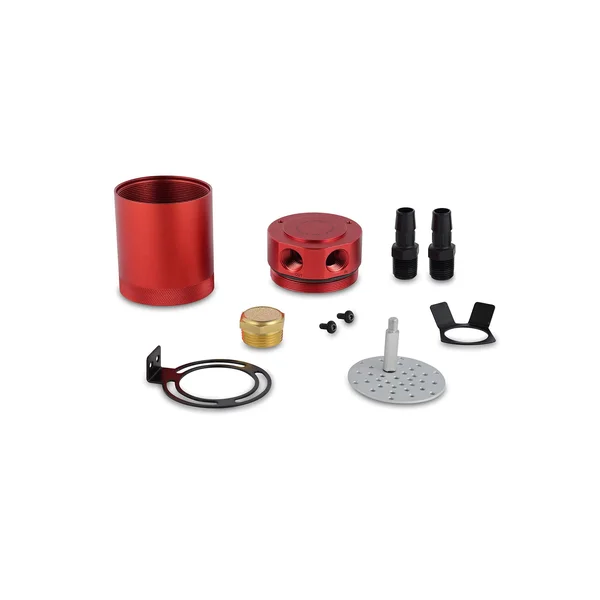 Mishimoto MMBCC-MSTWO-RD Baffled Oil Catch Can (Compact - 2-Port, Red)