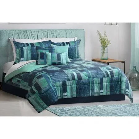 Ebern Designs Len Reversible Comforter Set, Size: King Comforter + 6 Additional Pieces, Blue