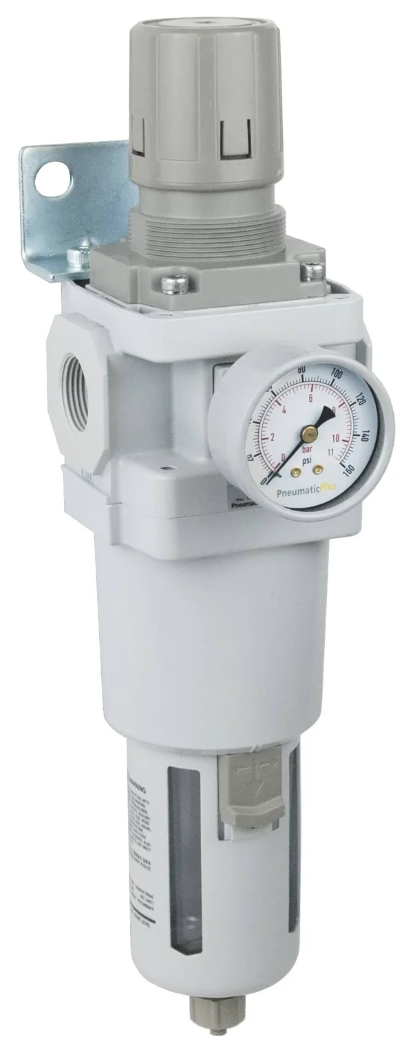 PneumaticPlus Saw600-n06bg Compressed Air Filter Regulator Piggyback Combo 3/4 inch NPT - Poly Bowl, Manual Drain, Bracket, Gaug
