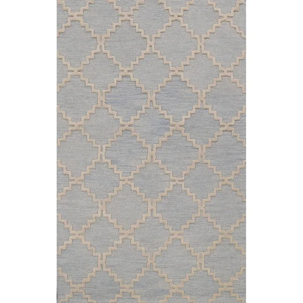 Trellis Geometric Contemporary Oriental Area Rug Hand-Tufted Wool Carpet 5x8 - Size: 5& x 8&, Blue
