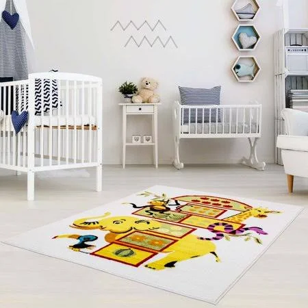 Ladole Rugs Adorable Cute Durable Soft Modern Moda Collection Kids Area Rug Carpet with Elephant White - 5x8, Size: 5&3 inch x 7&