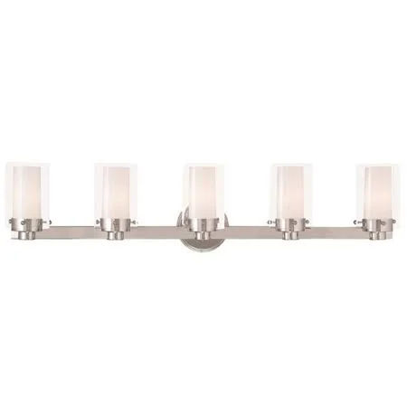 Polished Chrome Tone Finish Bathroom Vanity Chrome Material Candalabra 36 inch Wide 5 Light Fixture - Size: 0.5 in RL-97418